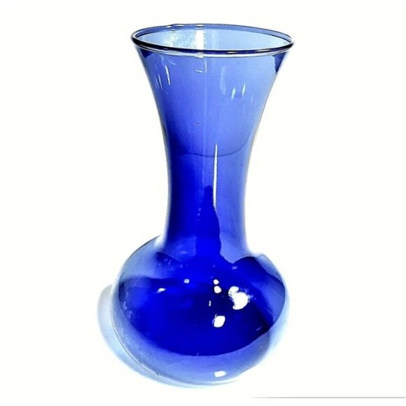 Vintage Hand Blown Bulb Vase Cobalt Blue Floral Vase 9" Tall - Picture 3 of 5